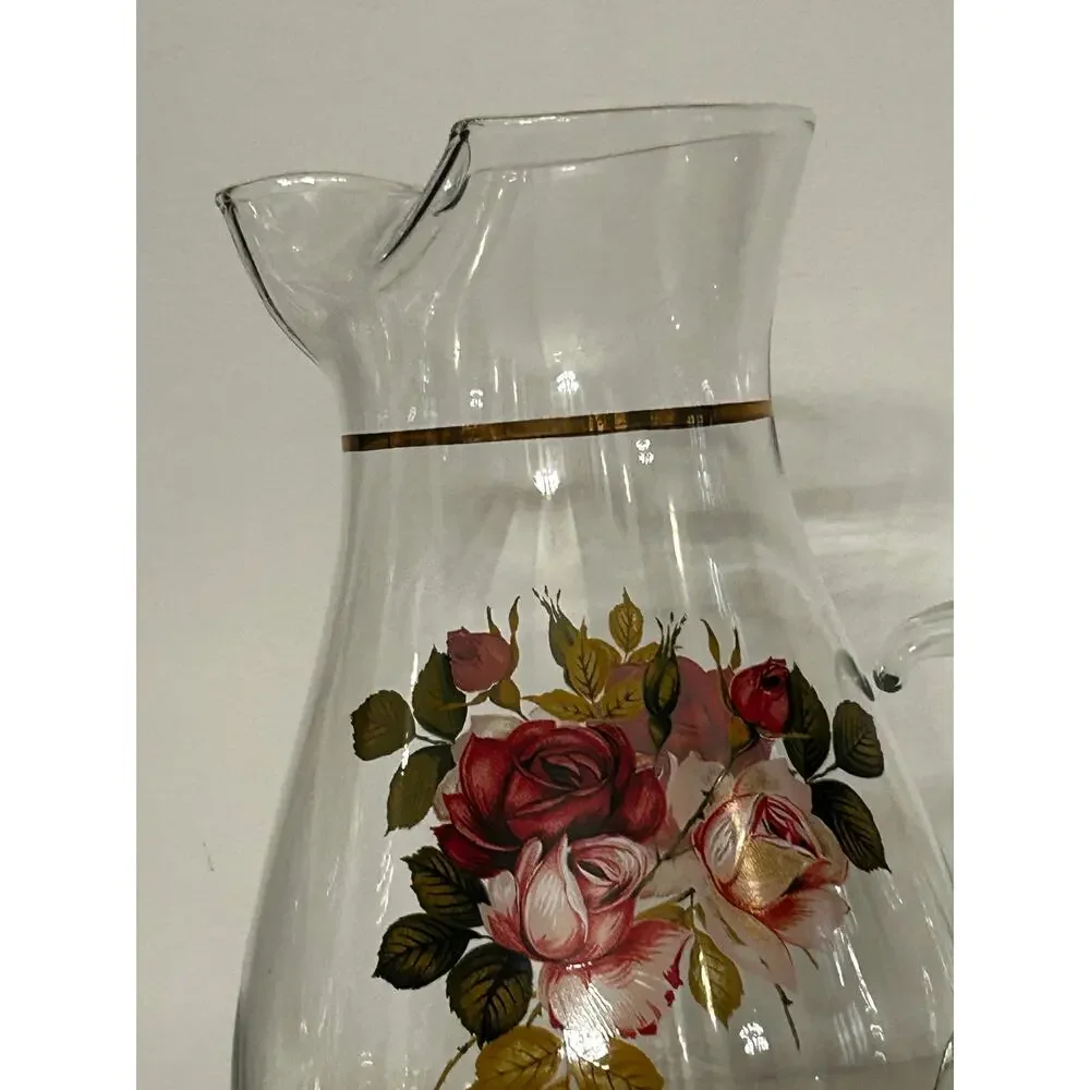 Vintage West Virginia Glass Rose Pitcher with Ice Lip 10